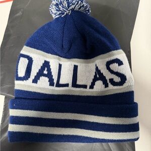 Dallas Pom-Pom Beanie - Blue, Grey & White